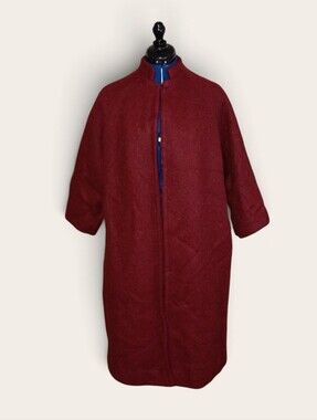 Brownstone Studio Vintage Women's Burgundy Stand-Collar Wool Coat